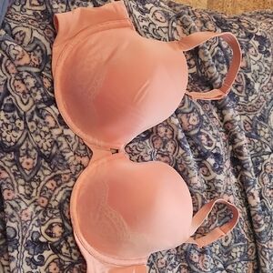 Ambrielle Coral Pink Lace-Trim Push-Up Bra